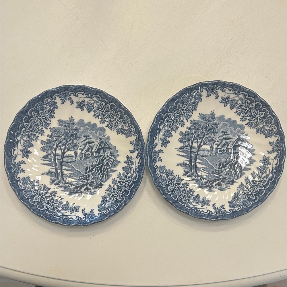 Churchill Blue & White Scenic Transferware saucers - Set of 2